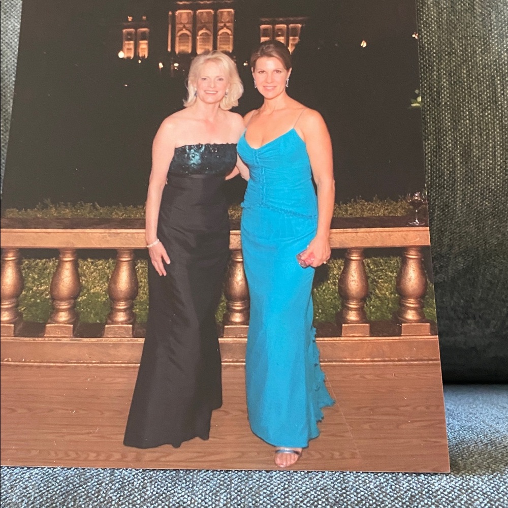 Exquisite turquoise high-end designer silk gown